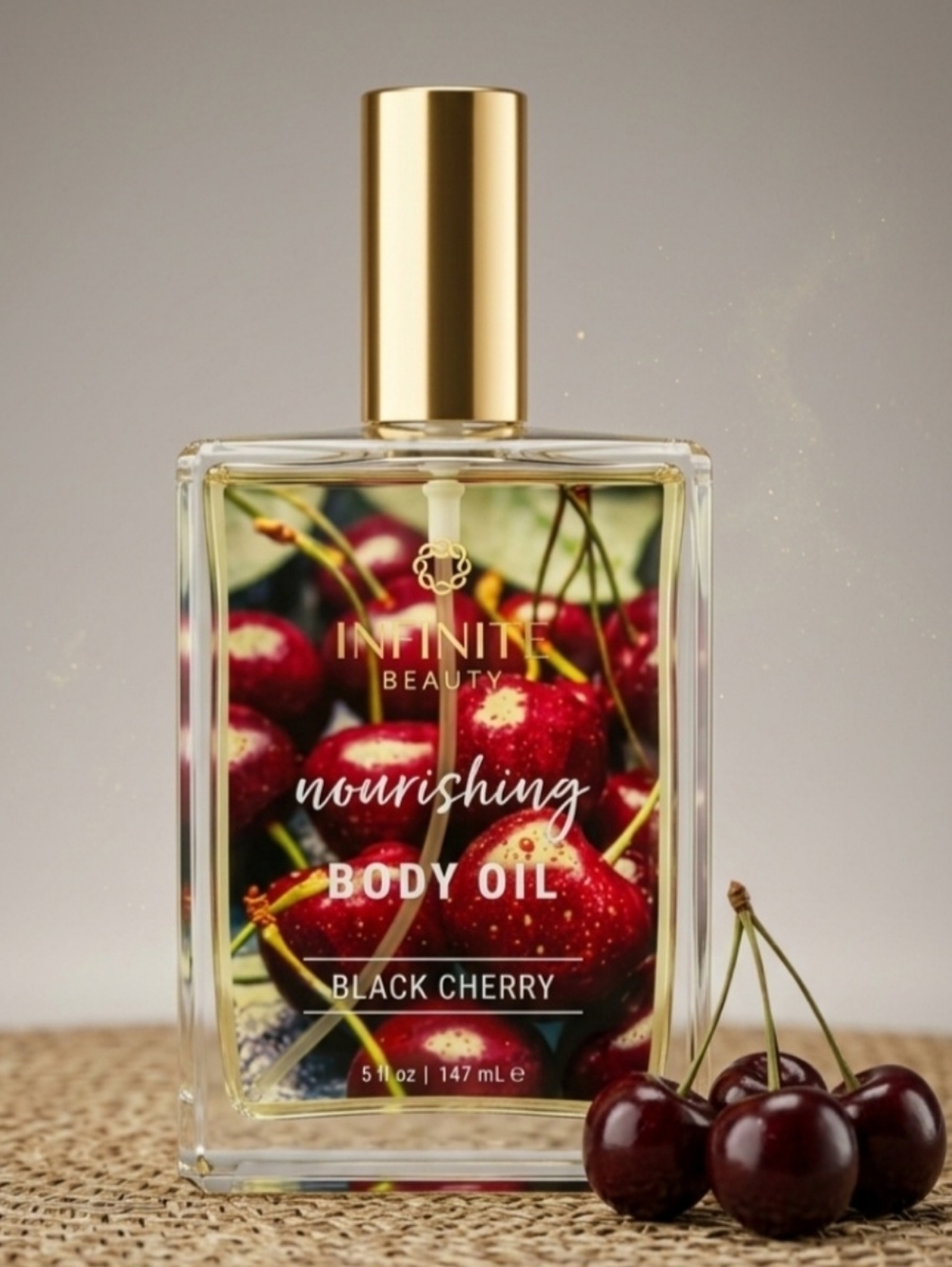 Infinite Beauty Nourishing Body Oil - Black Cherry (147ml).